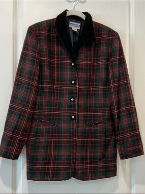 Pendleton Vintage Plaid Wool Blazer with Black Velvet Collar